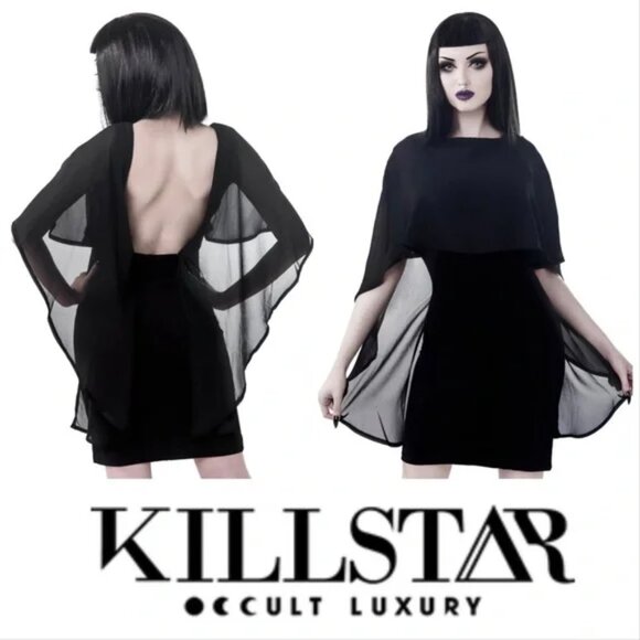 Killstar Black Sheer Cape Dress - Picture 1 of 14
